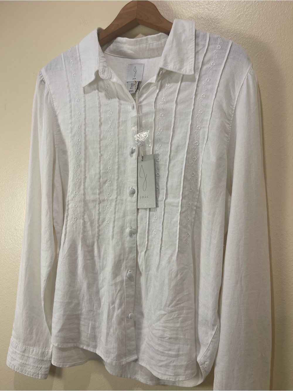 Joie Floral Embroidered Linen Blend Shirt L Button Down Romantic Cottagecore NWT